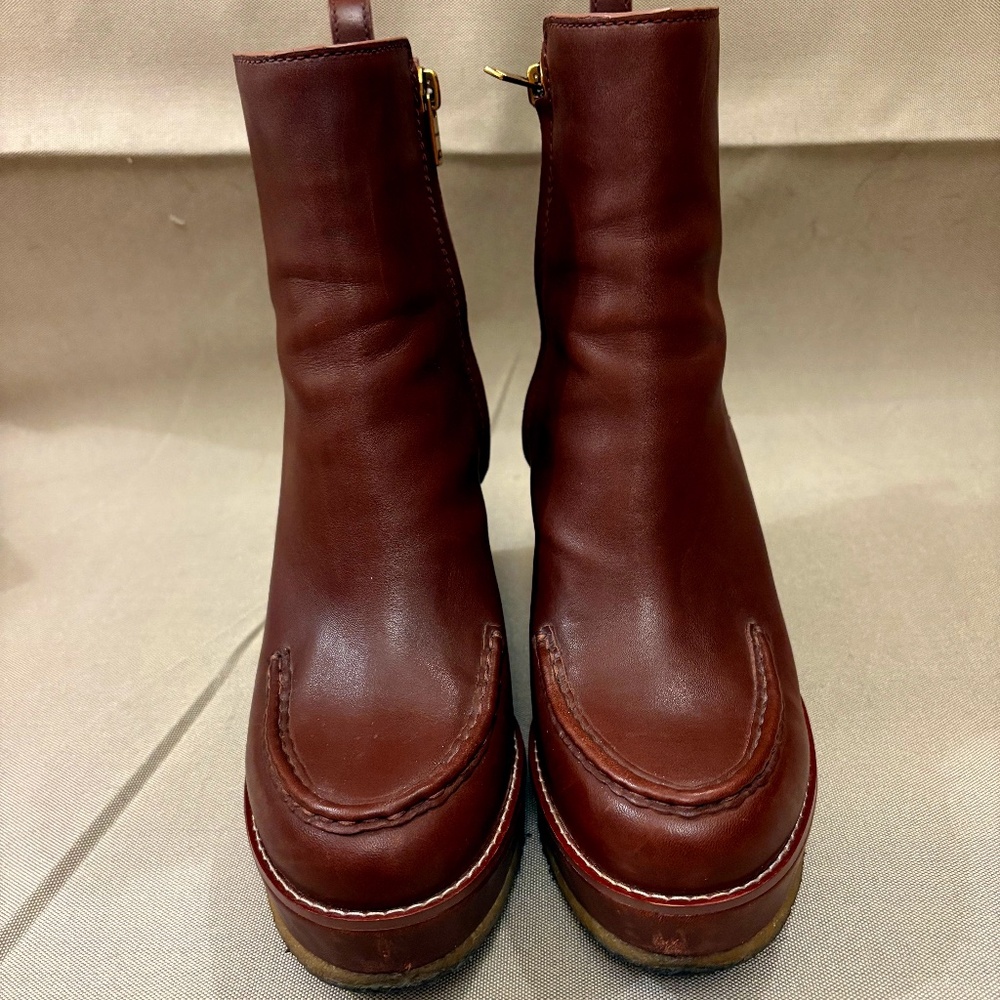 Coach Brady Boot Walnut Brown Leather Platform Wedge Bootie 7.5